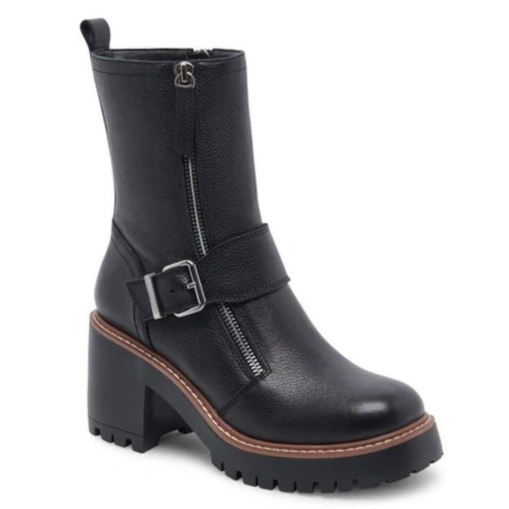 Blondo Rylyn Waterproof Black Tumbled Leather Moto Lug Sole Boots 6M NEW